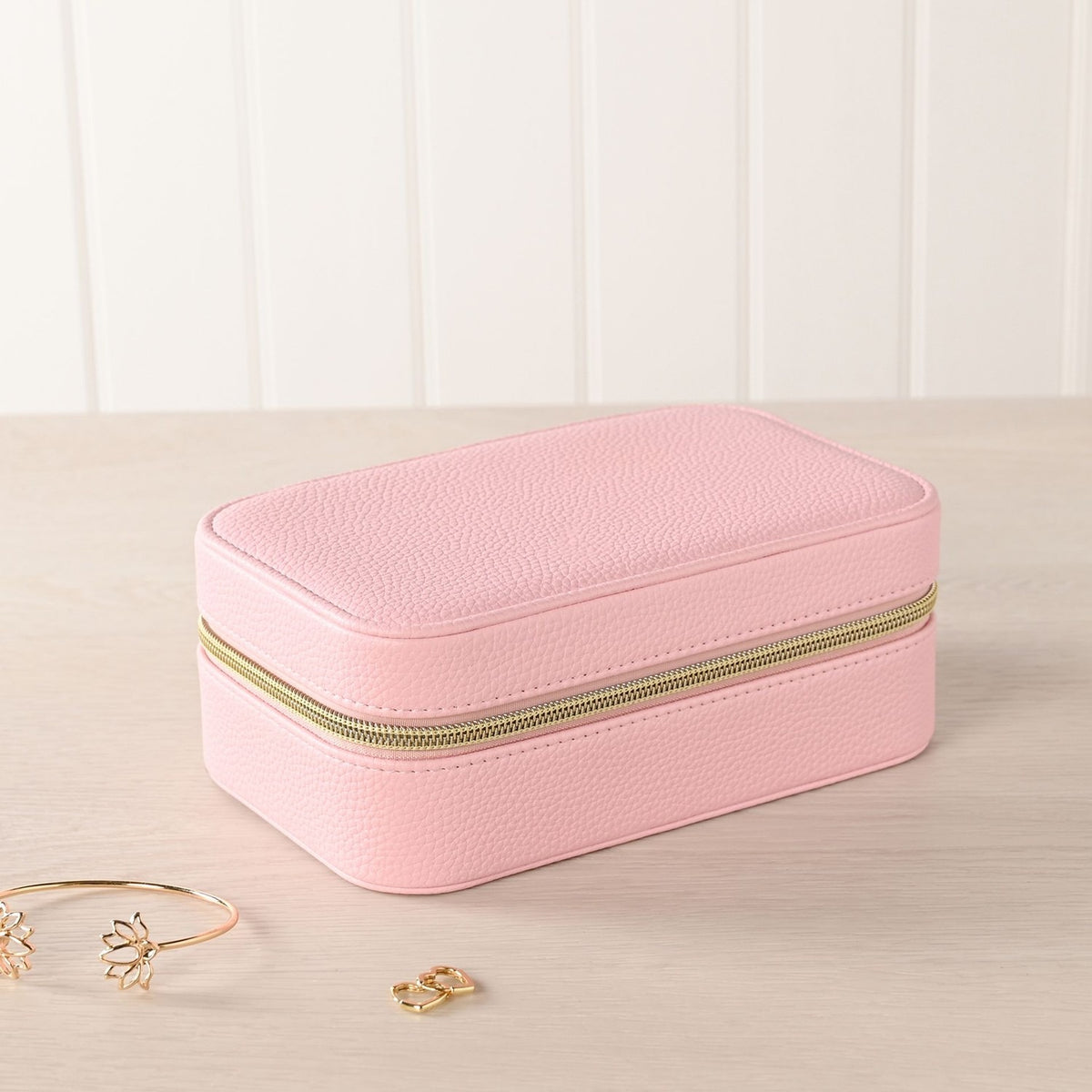 Zip Around Plastic Jewellery Box with Mirror Medium - Pink