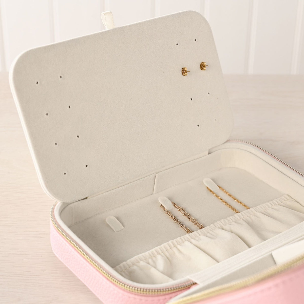Zip Around Plastic Jewellery Box with Mirror Medium - Pink