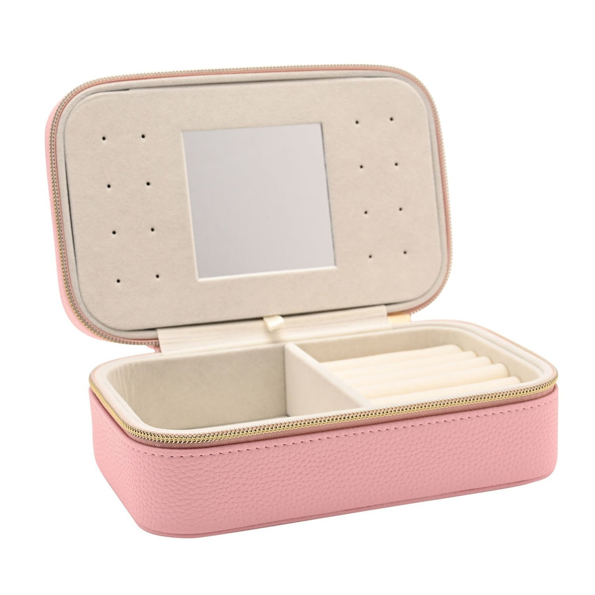 Zip Around Plastic Jewellery Box with Mirror Medium - Pink