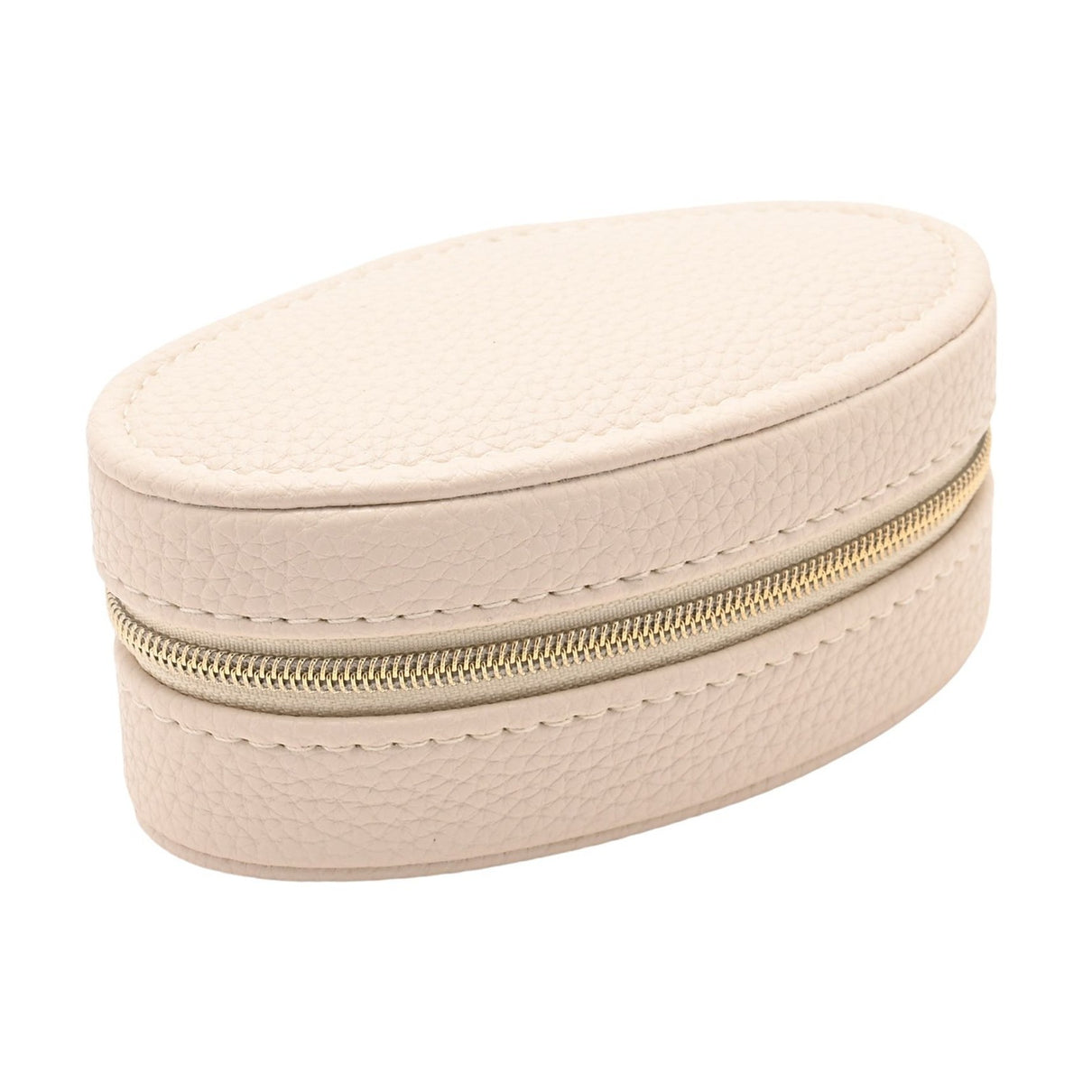 Mini Oval Zip Plastic Jewellery Box with Ring Rolls - Cream