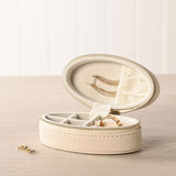 Mini Oval Zip Plastic Jewellery Box with Ring Rolls - Cream