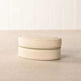 Mini Oval Zip Plastic Jewellery Box with Ring Rolls - Cream