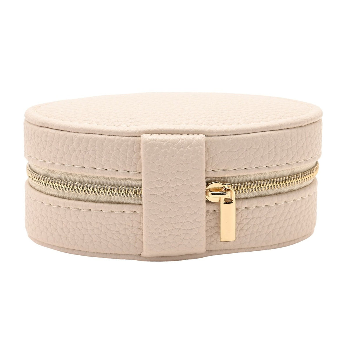 Mini Oval Zip Plastic Jewellery Box with Ring Rolls - Cream