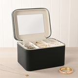Large Plastic Jewellery Box with Mirror - Black & Cream