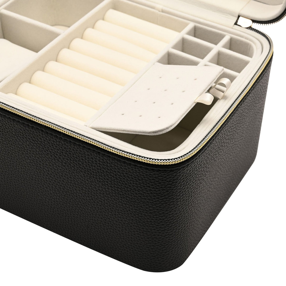 Large Plastic Jewellery Box with Mirror - Black & Cream