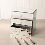 Bevelled Square 3 Drawer Mirror Glass Jewellery Box - Silver