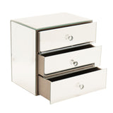 Bevelled Square 3 Drawer Mirror Glass Jewellery Box - Silver