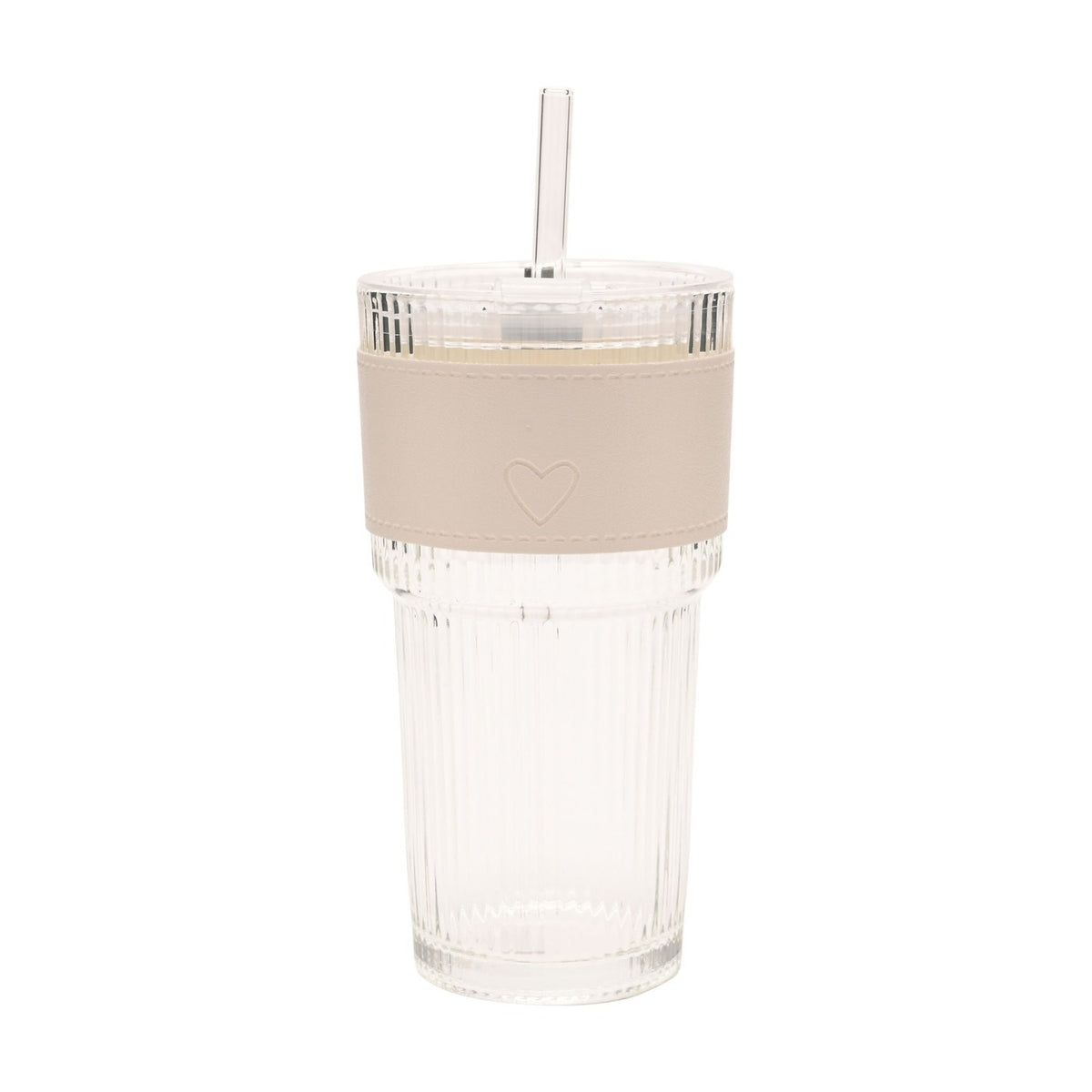 Ribbed Cold Drink Tumbler with Lid and Straw - Cream & Clear