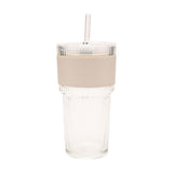 Ribbed Cold Drink Tumbler with Lid and Straw - Cream & Clear