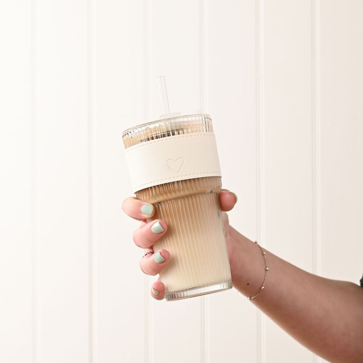 Ribbed Cold Drink Tumbler with Lid and Straw - Cream & Clear