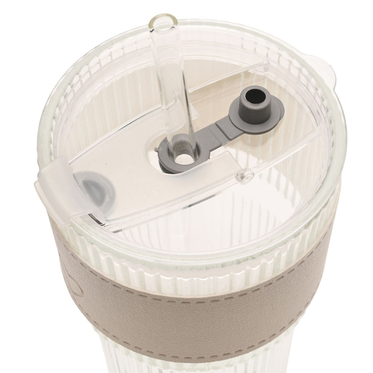 Ribbed Cold Drink Tumbler with Lid and Straw - Cream & Clear