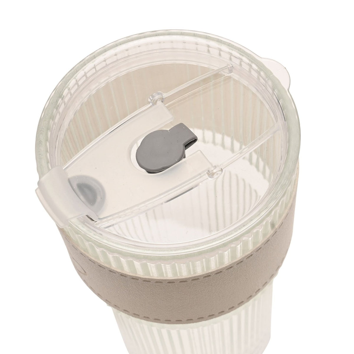 Ribbed Cold Drink Tumbler with Lid and Straw - Cream & Clear