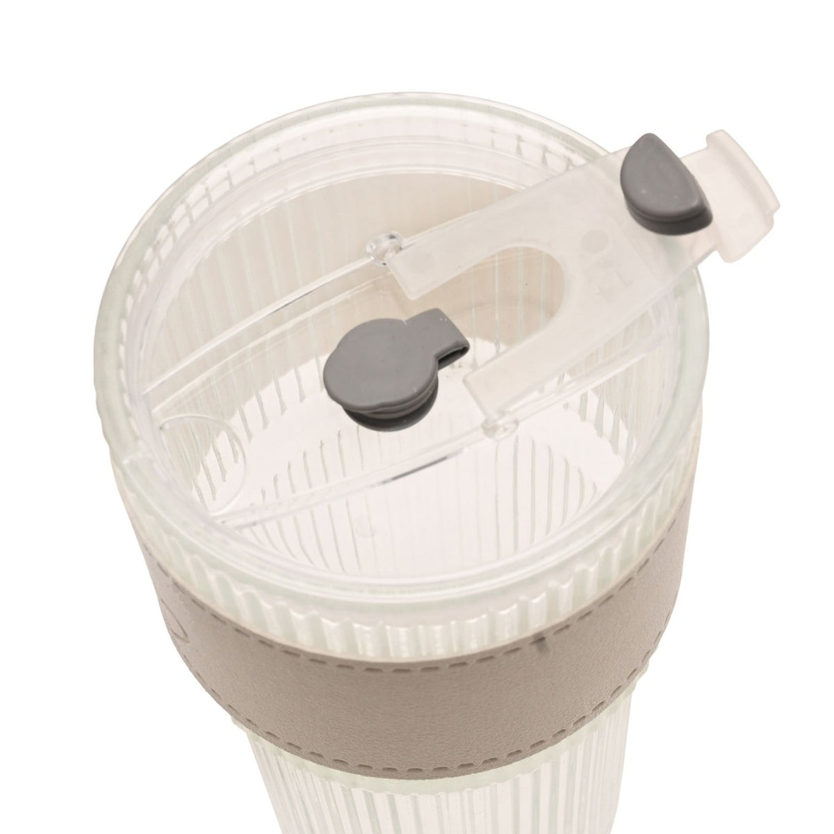 Ribbed Cold Drink Tumbler with Lid and Straw - Cream & Clear