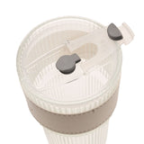 Ribbed Cold Drink Tumbler with Lid and Straw - Cream & Clear