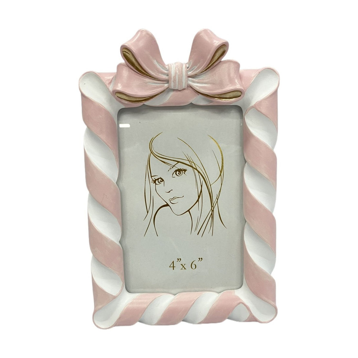Candy Cane and Bow Resin Photo Frame 6 x 4in - Pink & White