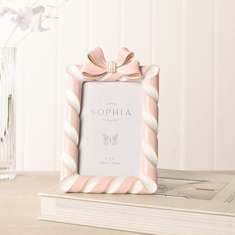 Candy Cane and Bow Resin Photo Frame 6 x 4in - Pink & White
