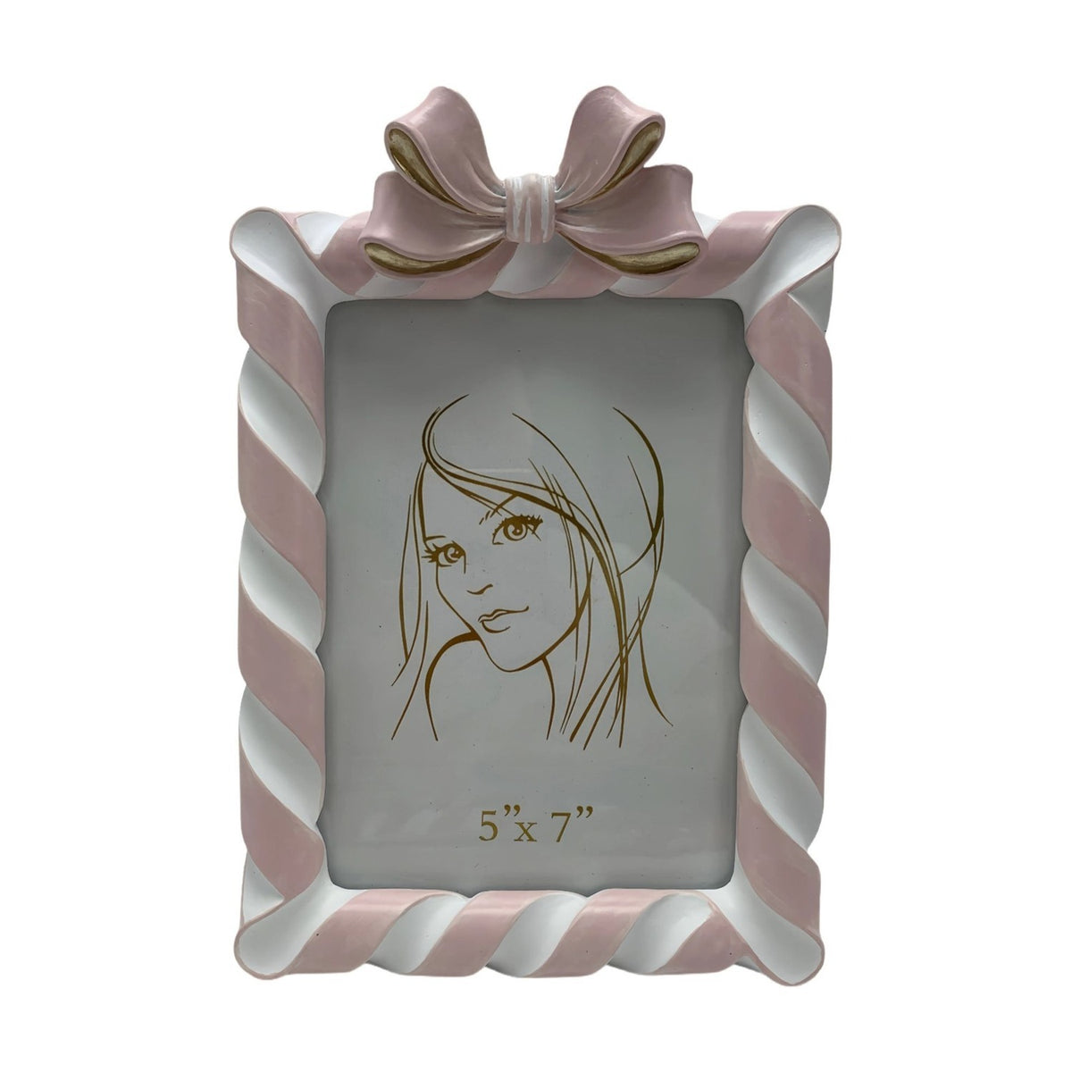 Candy Cane & Bow Resin Photo Frame 7 x 5in - Pink & White