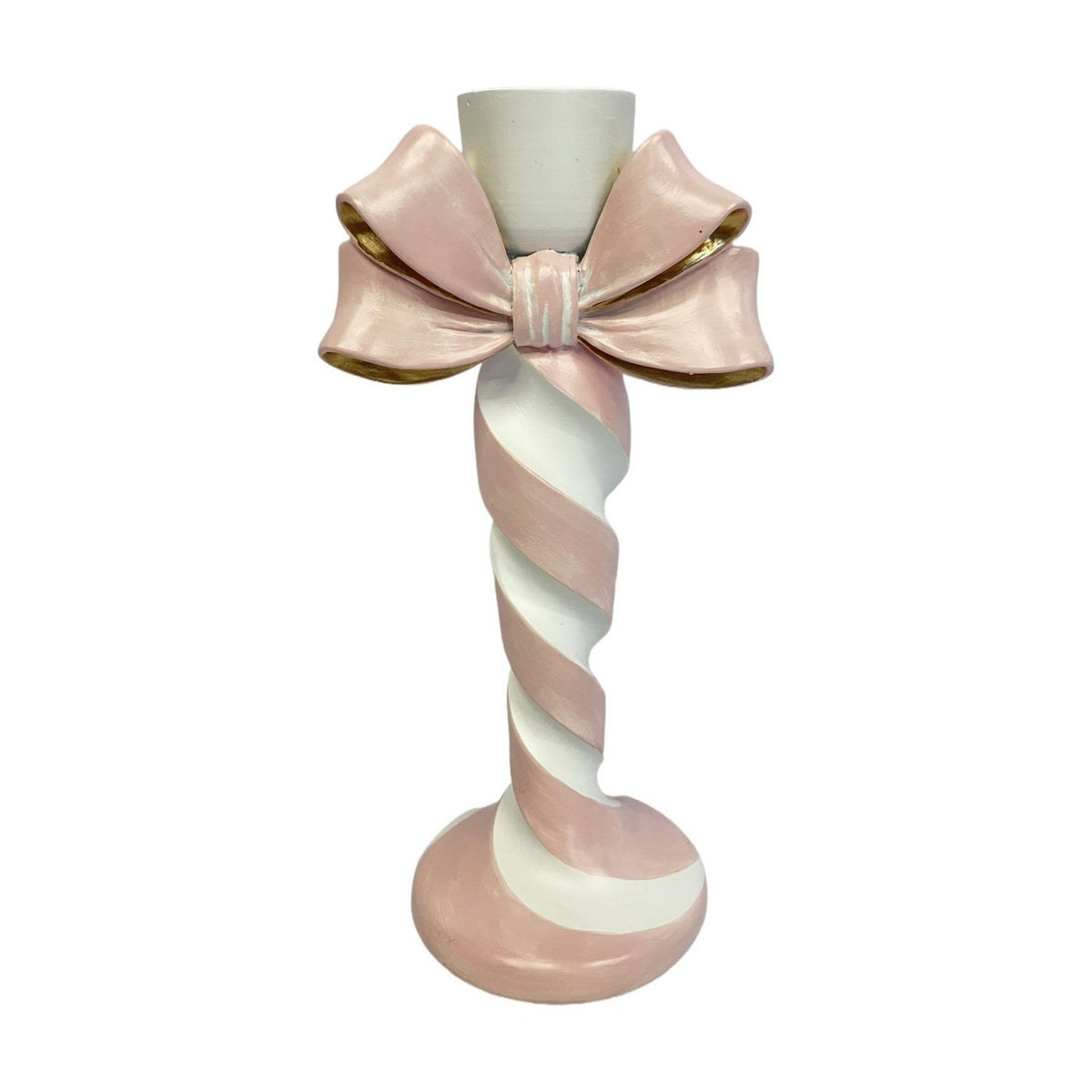 Candy Cane and Bow Resin Candle Holder 22cm - Pink & White