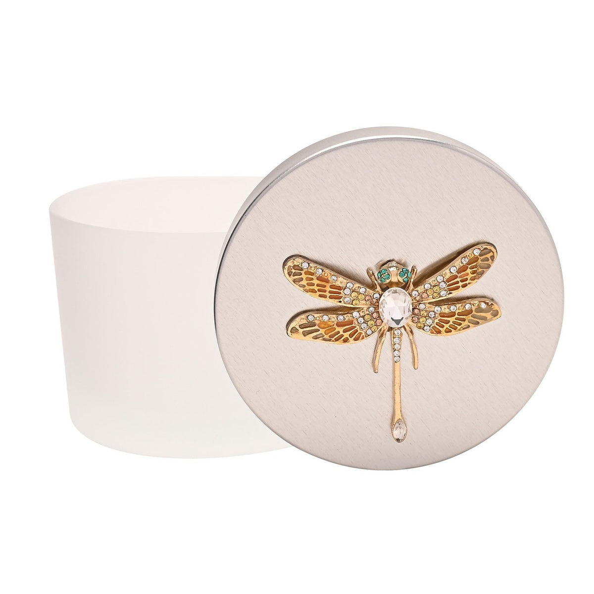 Jewelled Gold Dragonfly Round Trinket Box with Lid - Yellow