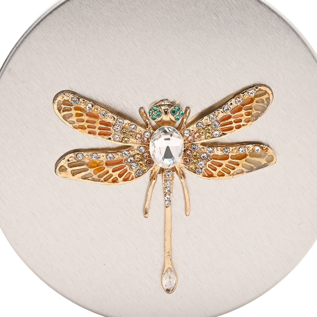 Jewelled Gold Dragonfly Round Trinket Box with Lid - Yellow