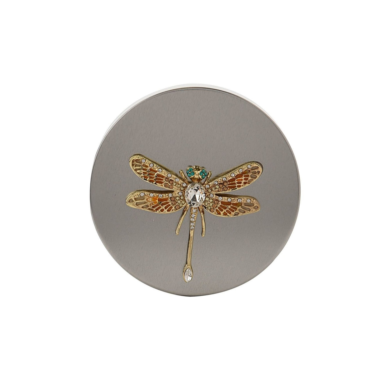 Jewelled Gold Dragonfly Round Trinket Box with Lid - Yellow