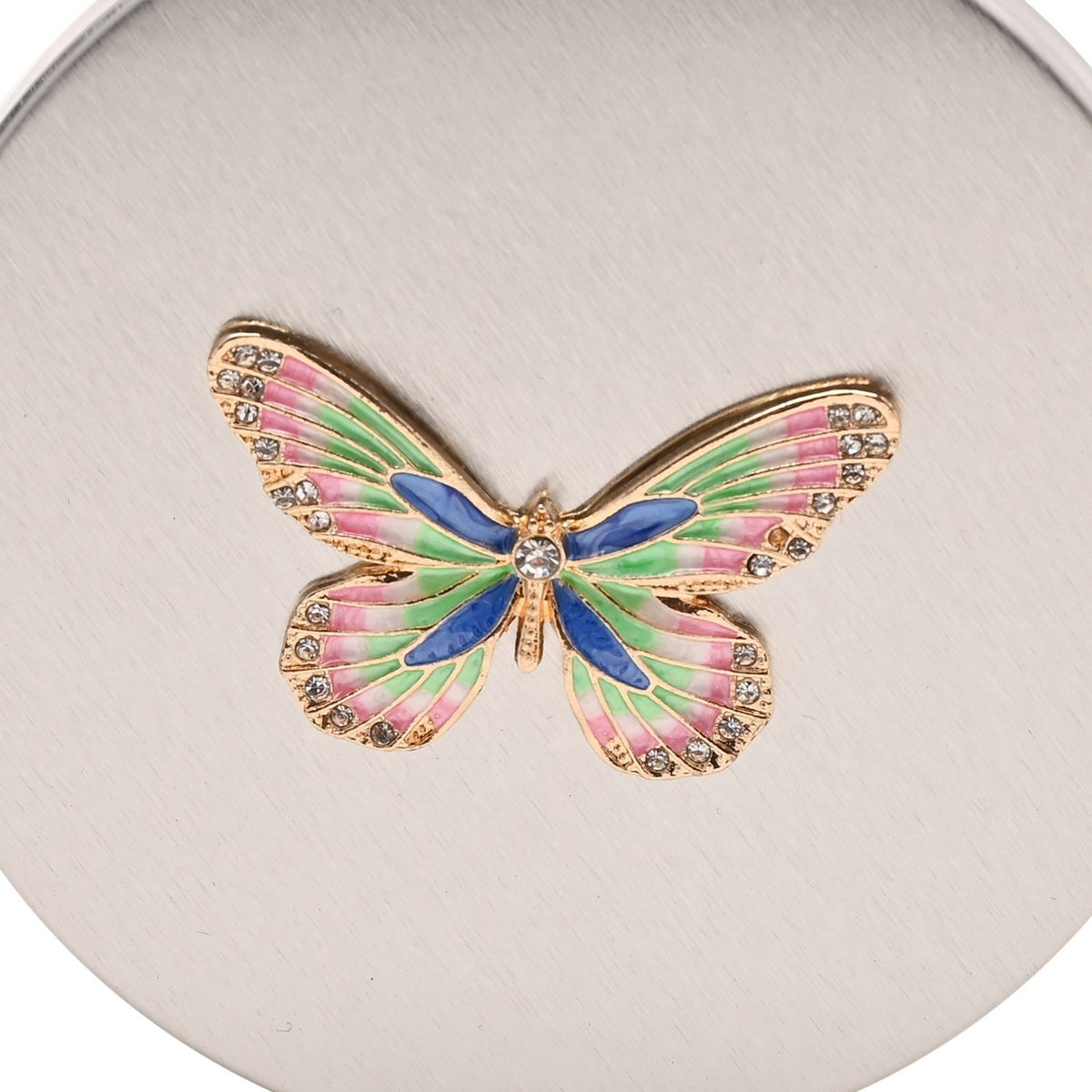 Blue Butterfly Round Trinket Box with Lift-Off Lid - Pink