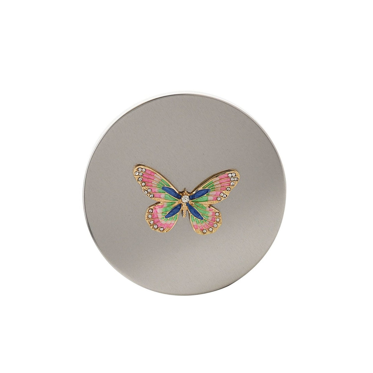 Blue Butterfly Round Trinket Box with Lift-Off Lid - Pink