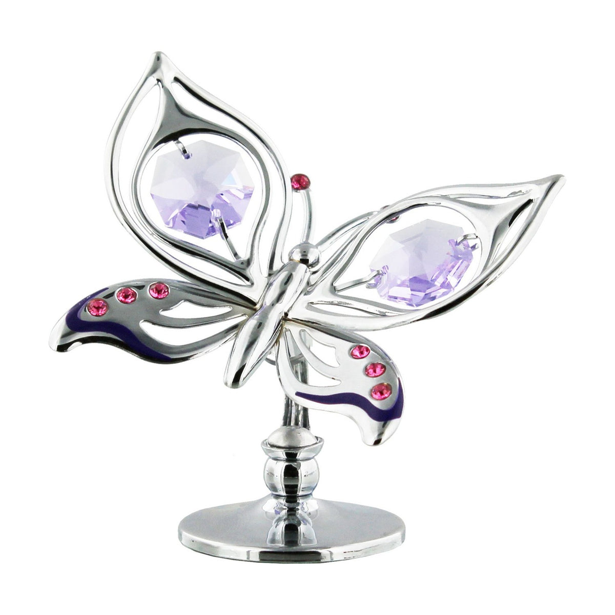 Chrome Plated Orchid Butterfly Standing Decoration - Silver