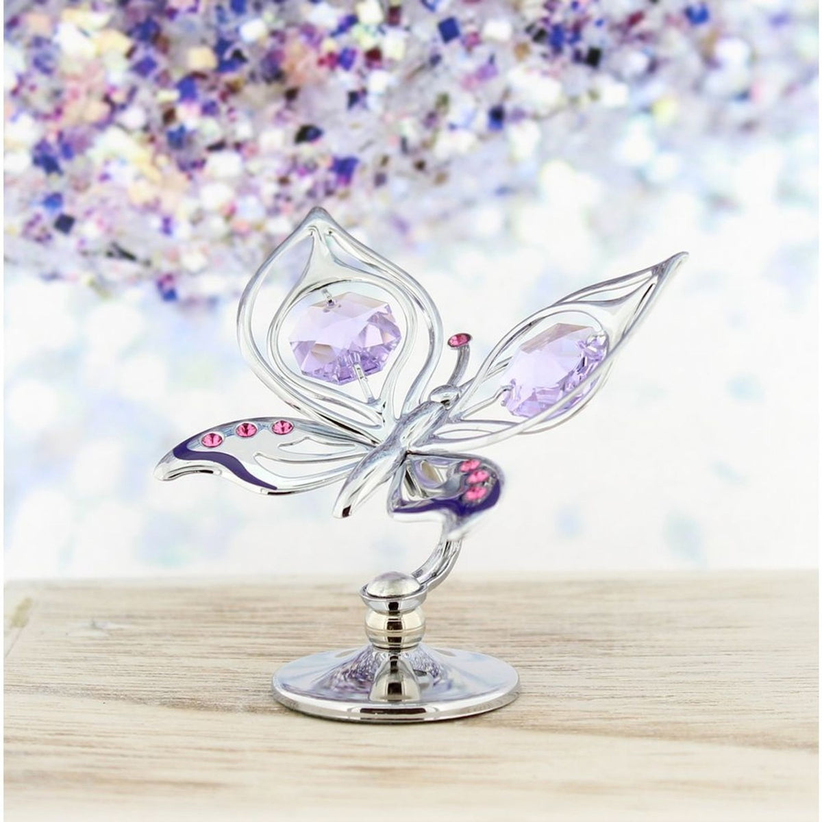 Chrome Plated Orchid Butterfly Standing Decoration - Silver