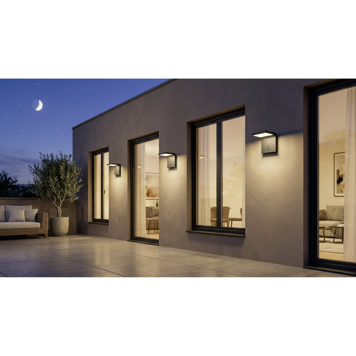 Spiante Solar Wall Light with Motion Sensor - Black & White
