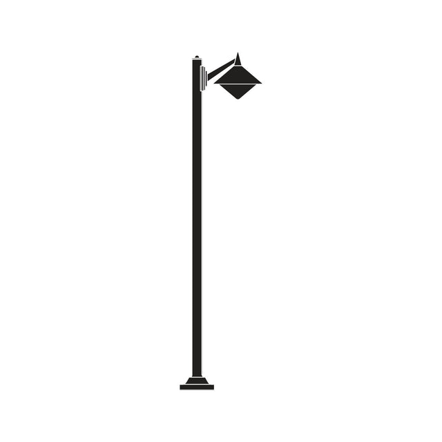 Splay Cast Aluminium Outdoor Lamp Post in black, a tall column base topped with a single angled lantern shade, shown on a plain white background.