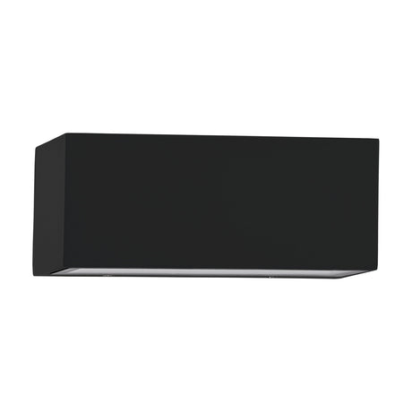 Spongano LED 2 Light Outdoor Wall Light 18.5cm in black aluminium, a rectangular box fixture with glass lens strips along the top and bottom edges, shown on a plain white background.