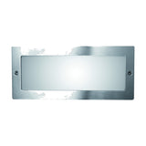 Stainless Steel Outdoor Brick Light with rectangular flush frame and opal glass face, recessed wall design, screw fixings, shown on a plain white background.