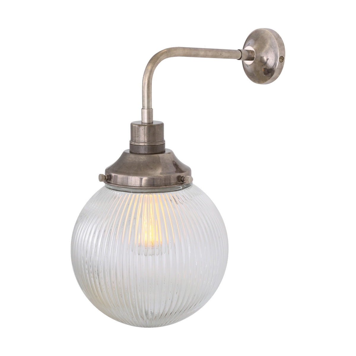 Stanley Ribbed Glass Globe Wall Light - 20cm