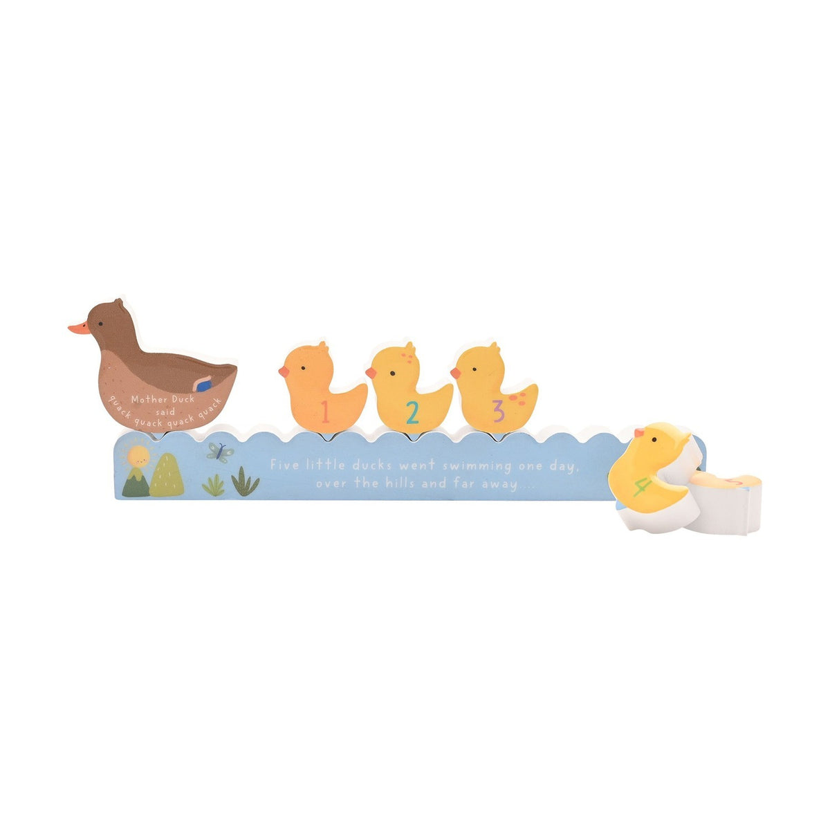 5 Little Ducks Nursery Rhyme Wooden Mantel Plaque - Blue