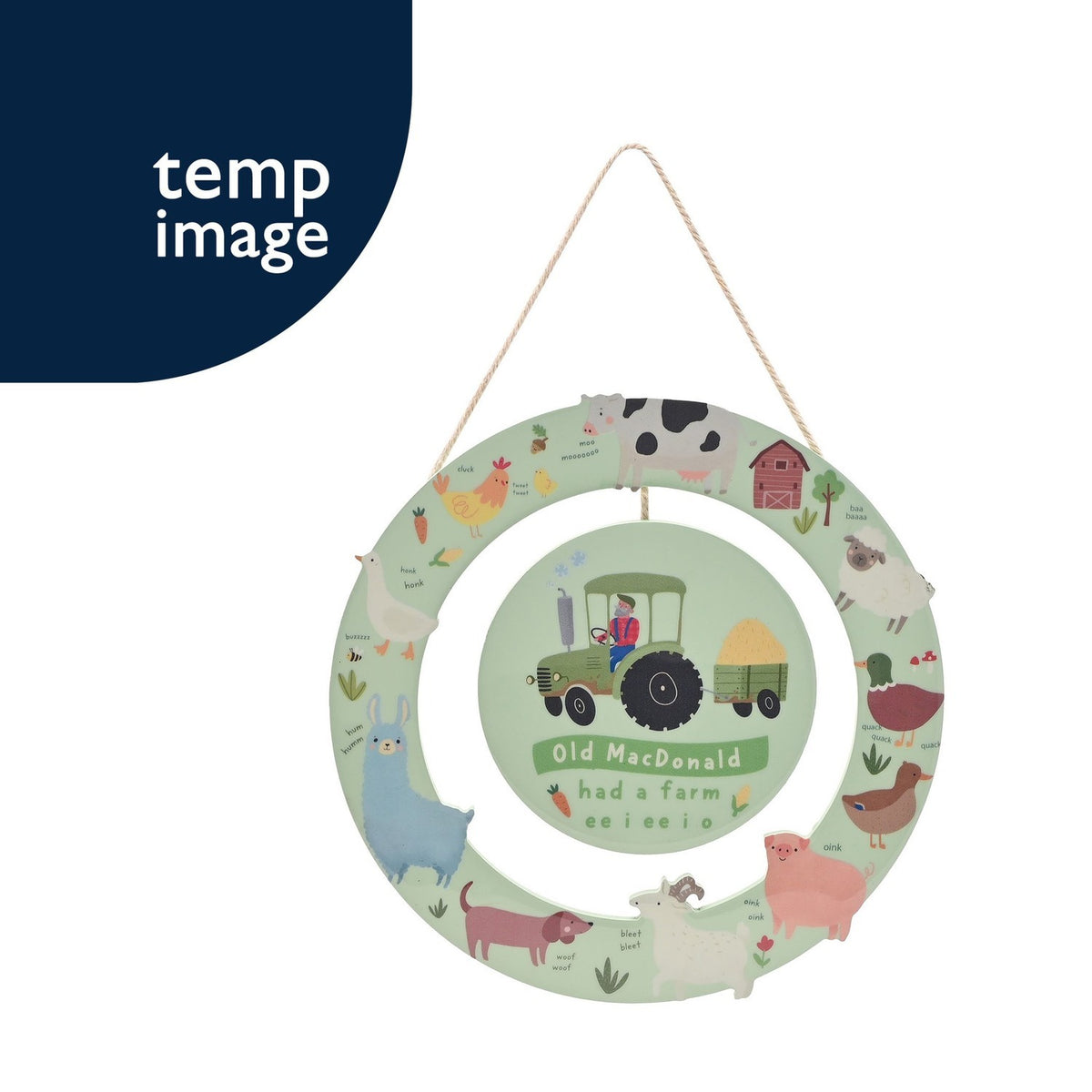 Old MacDonald Farm Animals Wooden Hanging Plaque - Green