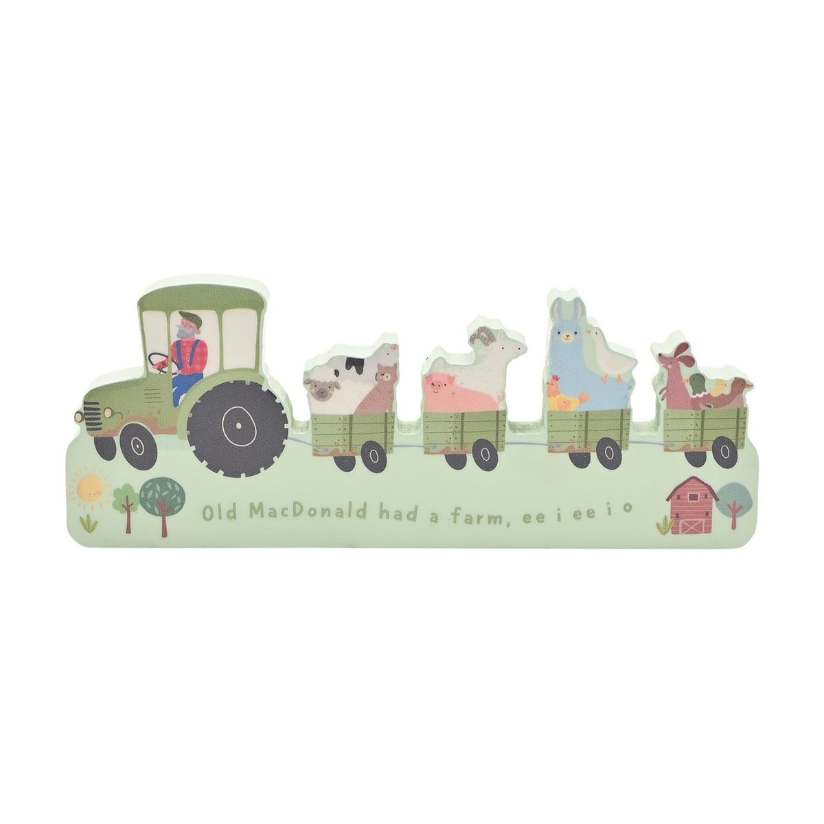 Old MacDonald Farm Tractor Wooden Mantel Plaque - Green
