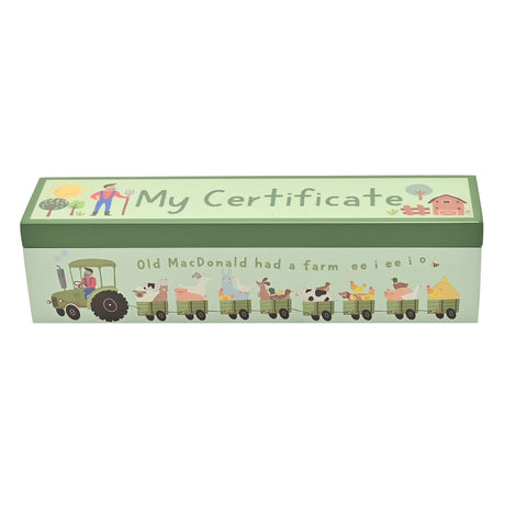 Old MacDonald Certificate Holder Wooden Keepsake Box - Green