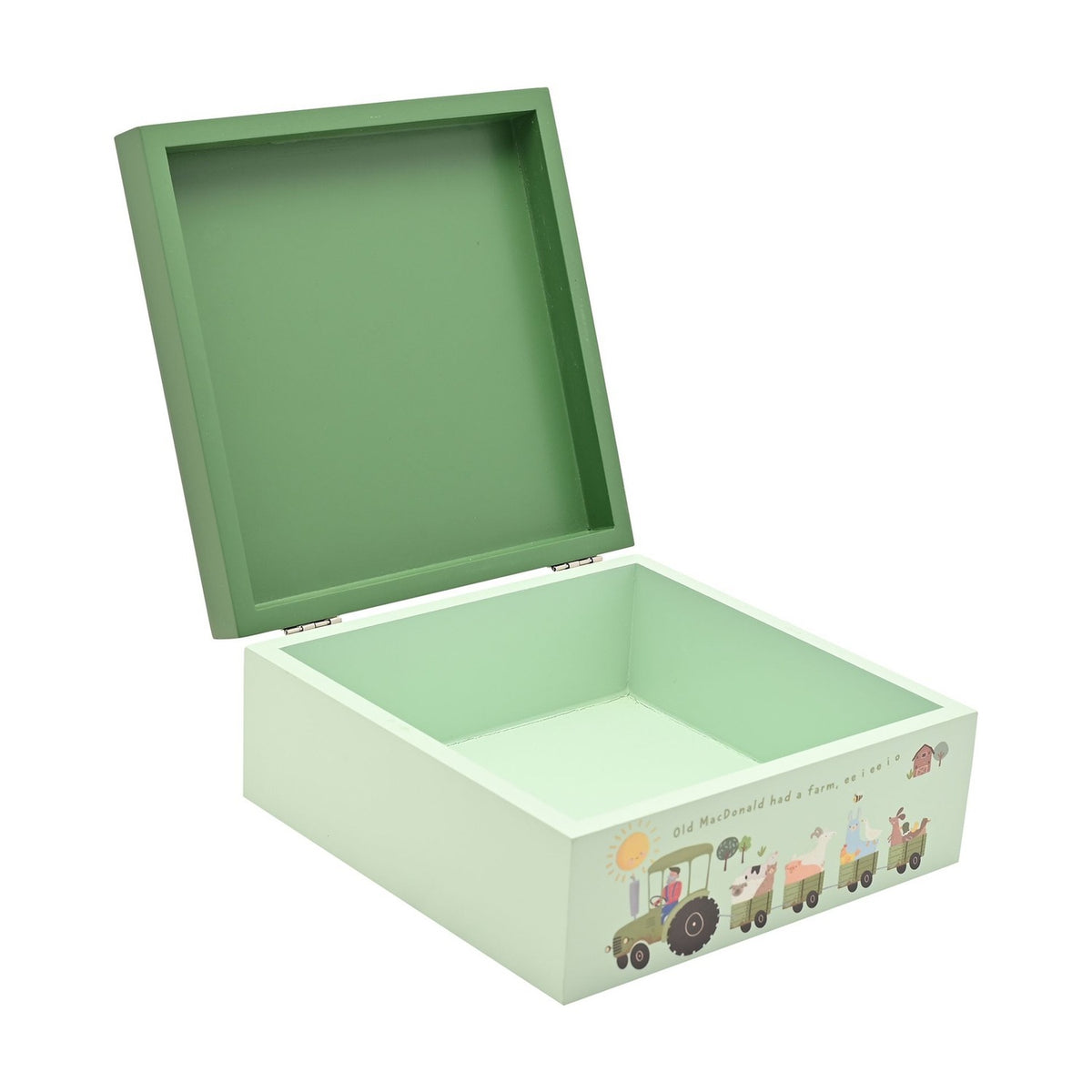 Old MacDonald Wooden Keepsake Box with Hinged Lid - Green