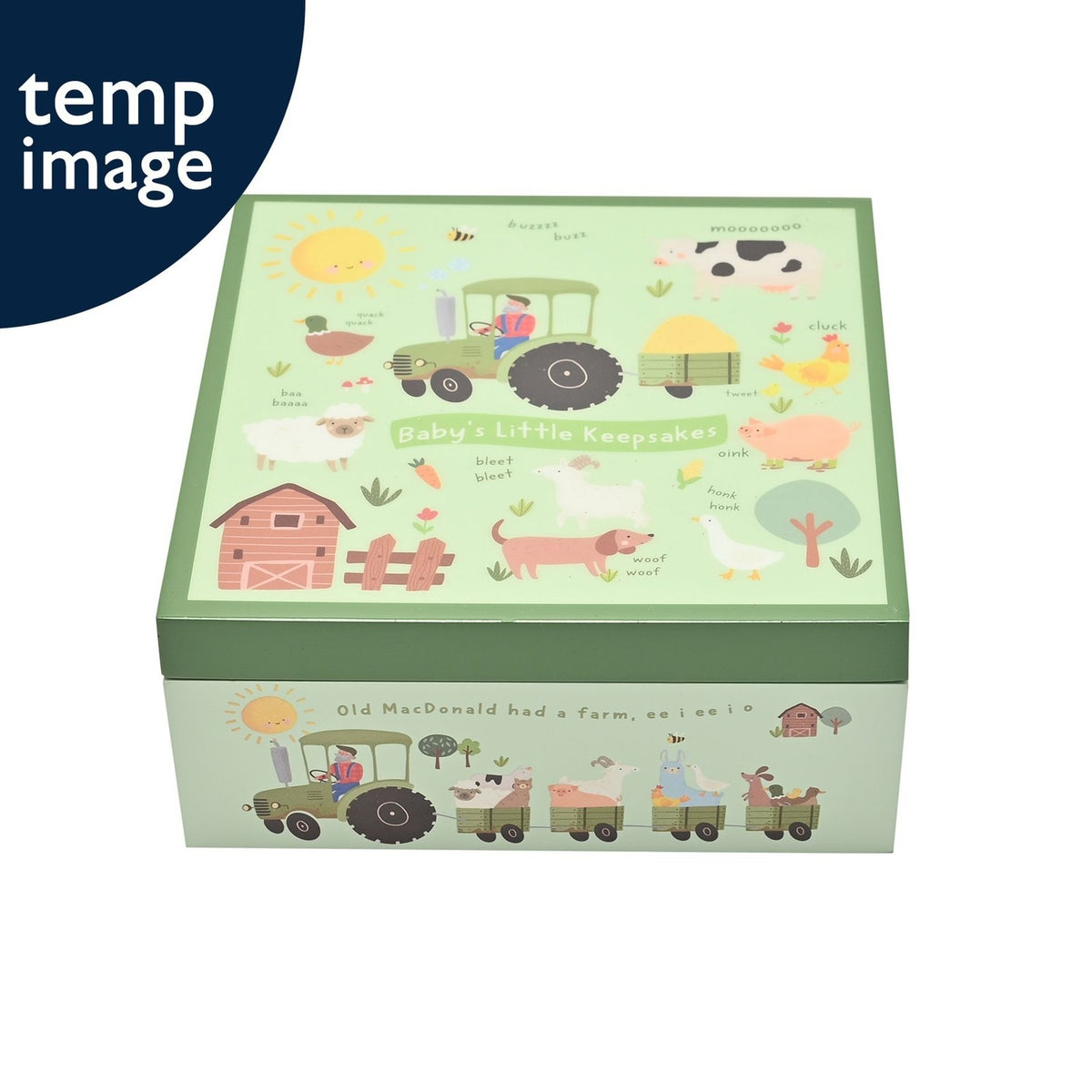 Old MacDonald Wooden Keepsake Box with Hinged Lid - Green
