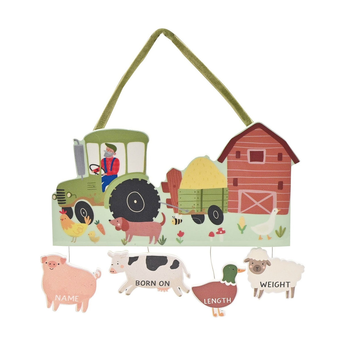 Old MacDonald Wooden Data Plaque with Animal Tags - Green