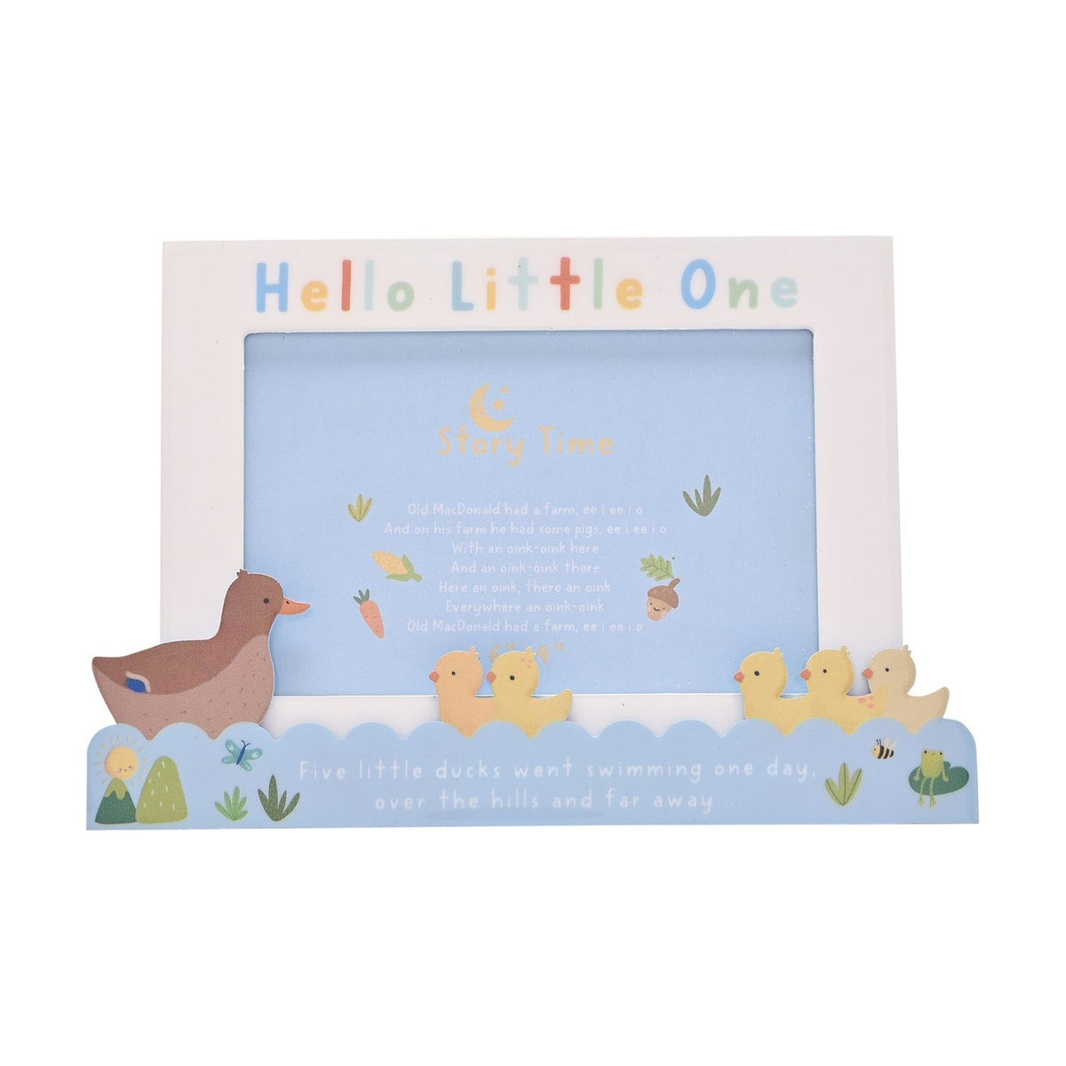 5 Little Ducks Wooden Mantel Photo Frame with Stand - Blue