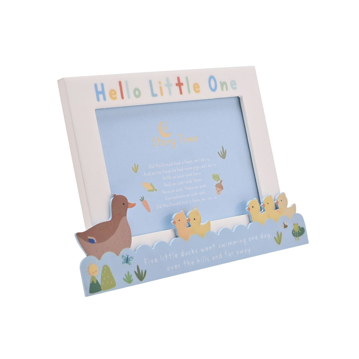 5 Little Ducks Wooden Mantel Photo Frame with Stand - Blue