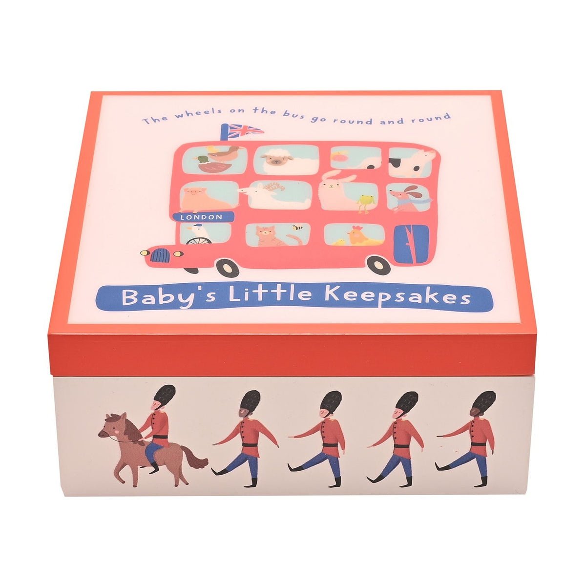 Wheels on The Bus Wooden Keepsake Box with Hinged Lid - Red