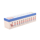 Rectangular wooden keepsake box with a blue pinstriped lid reading "My Certificate" and a white body printed with marching London guardsmen led by one on horseback, shown on a plain background.
