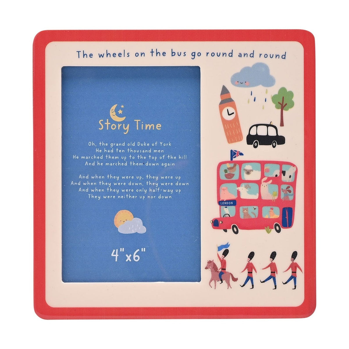 Wheels on The Bus Wooden Photo Frame 6 x 4in - Red & White