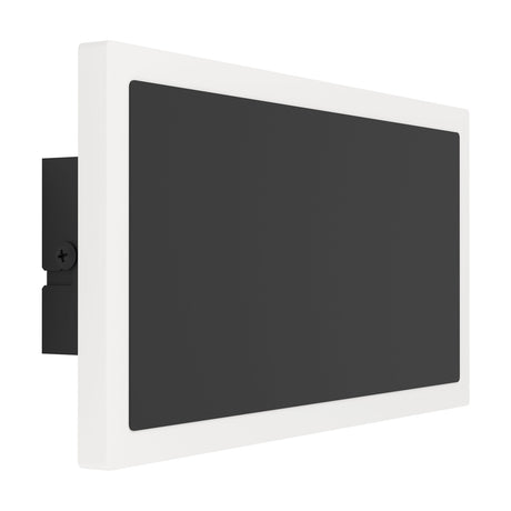 Talamello 1 LED wall light, 23cm rectangular design with black steel body, flat black front panel, pale satin-finish plastic edge frame, and black mounting bracket, shown on a plain white background.