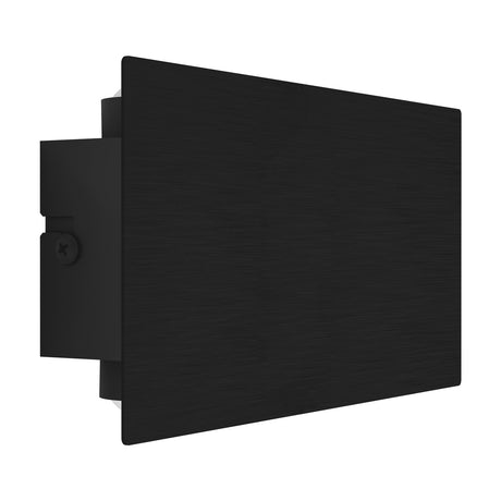 Talamello LED Wall Light 20cm in black, a slim rectangular fixture with a brushed black front plate on an aluminium body, shown at an angle against a plain white background.