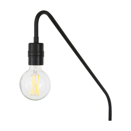 Talvona Swan Neck Wall Light in matt black, featuring a slim arm curving over a swan neck with an exposed E27 bulb holder, shown against a plain white background.