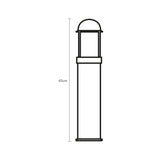 Line drawing of the Tambour 45cm cast aluminium outdoor bollard light, showing a domed cap over a cylindrical diffuser on a slim pedestal base, with height marked.